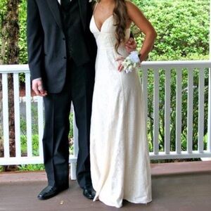 BCBGMaxAzria Strapless Cream Maxi Dress